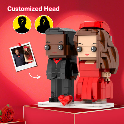 Classic Valentine's Day Black And Red Couple Gift Brick Figures Personalized Couples Brick Figures Small Particle Block