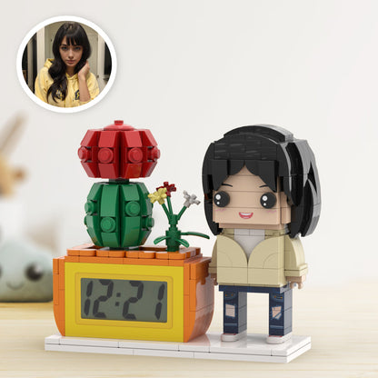 Gifts for Her Custom Brick Figures Clock Personalized Figures Potted Plant & Brick Clock