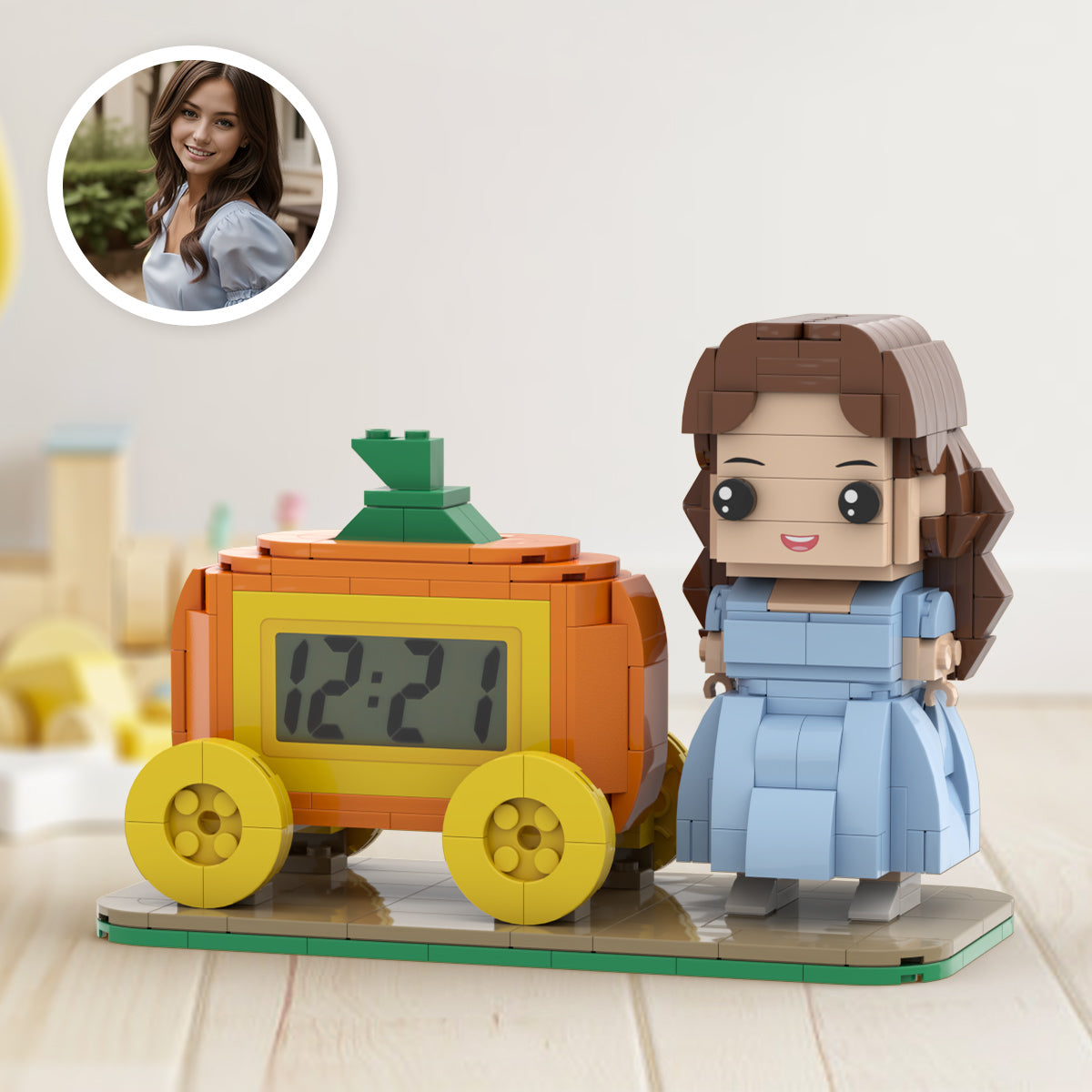 Custom Brick Figures Clock Personalized Brick Pumpkin & Figures Clock