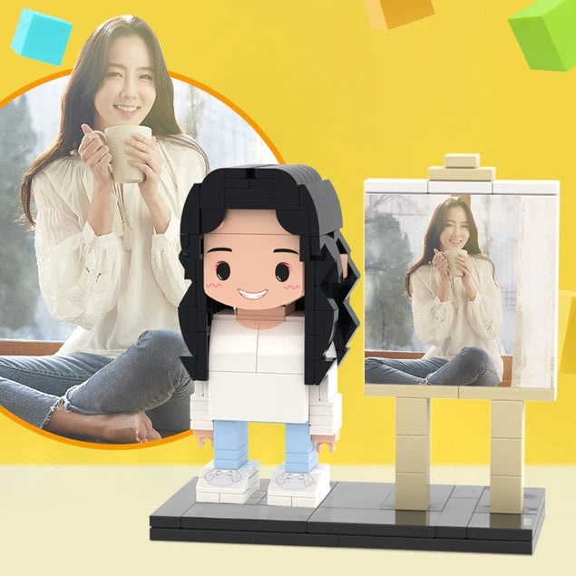 Gift For Mom Custom Brick Figures Photo Brick Figures with Frame Full Body Custom 1 Person Round Face Brick Figures