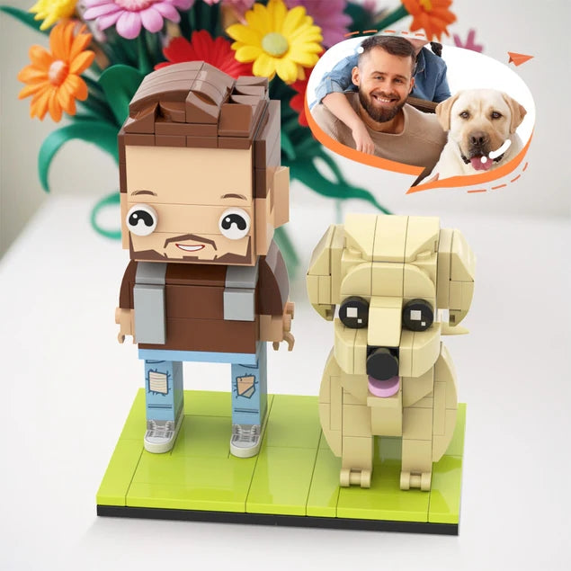 Pets Lovers Gifts Customizable Fully Body People With Dog Custom Brick Figures Beautiful Scenery Brick Me Figures