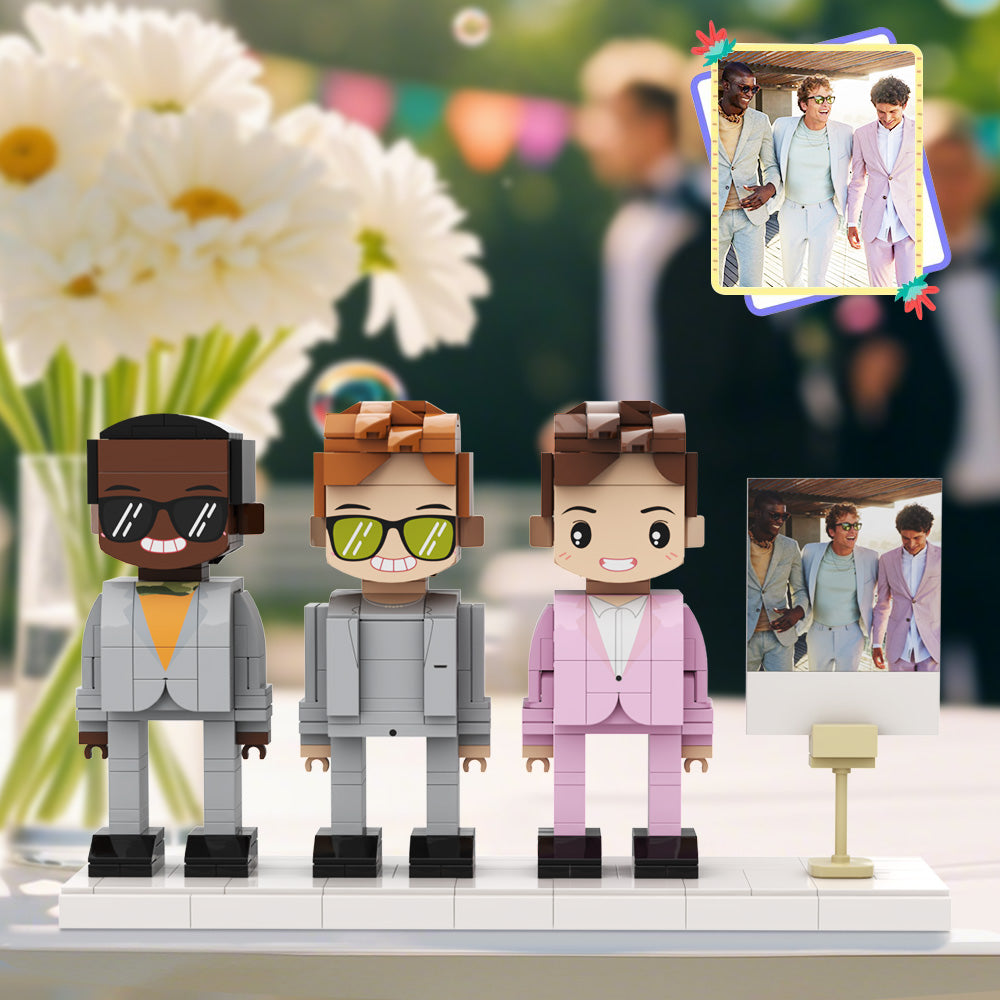 Gift For Wedding Best Man Fully Body Customizable Custom Brick Figures For Wedding 3 People Custom Brick Figures Colorful Suit For Wedding Gifts