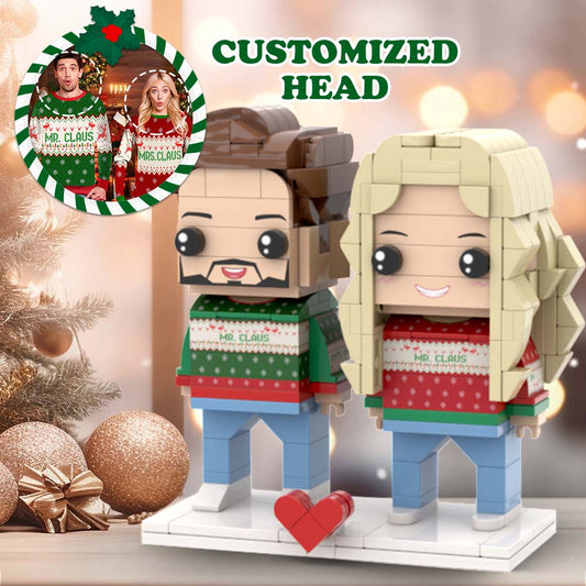 Christmas Matching Couple Mr Claus and Mrs Claus Custom Face Brick Figures Customizable Head 2 People Custom Brick Figures