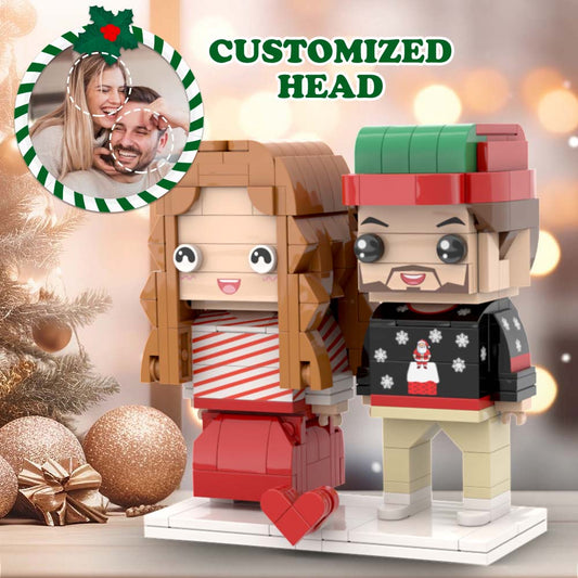 Christmas Matching Couple Red Custom Square Face Face Brick Figures Customizable Head 2 People Custom Brick Figures