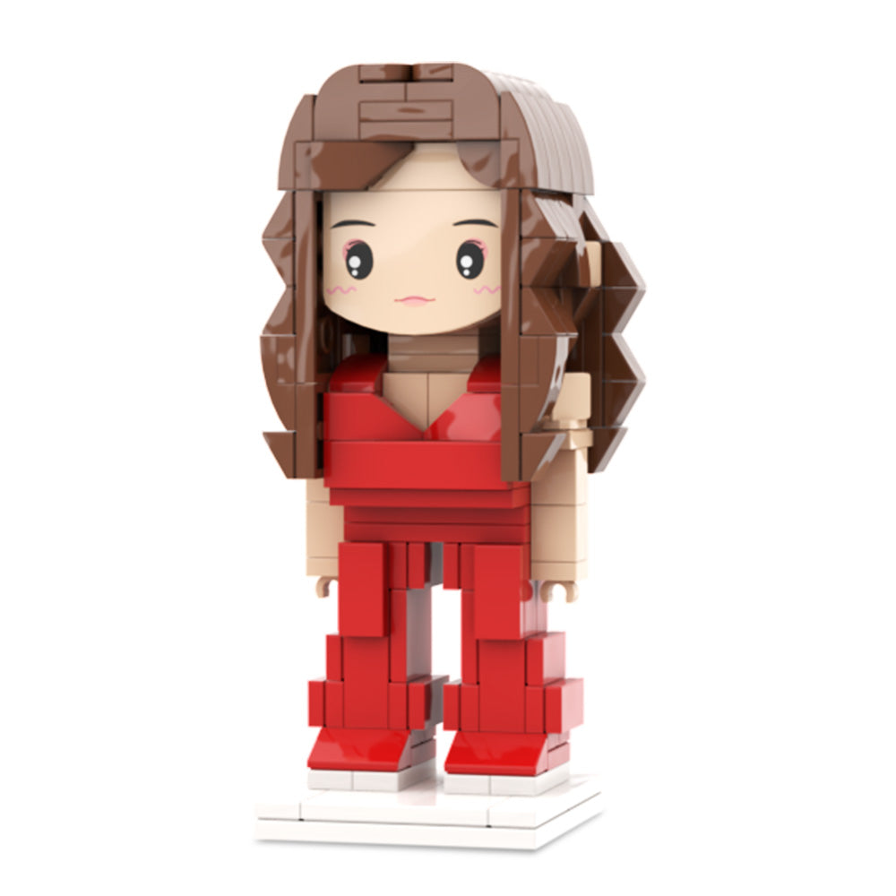 Red Independent Girl Style Valentine's Gift For Herself Custom Head Cute Brick Figures Personalized Brick Figures Small Particle Block