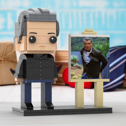 Full Body Customizable 1 Person Cool Daddy In Black Suit Custom Brick with Frame Figures Small Particle Block Toy Brick Me Figures For Father's Day