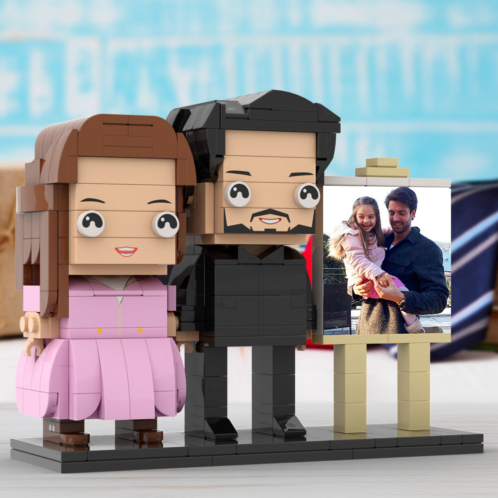 Full Body Customizable 2 People Dad Holding His Daughter In His Arm Photo Frame Personalized Custom Brick Figures Small Particle Block Toy Personalized For Father's Day