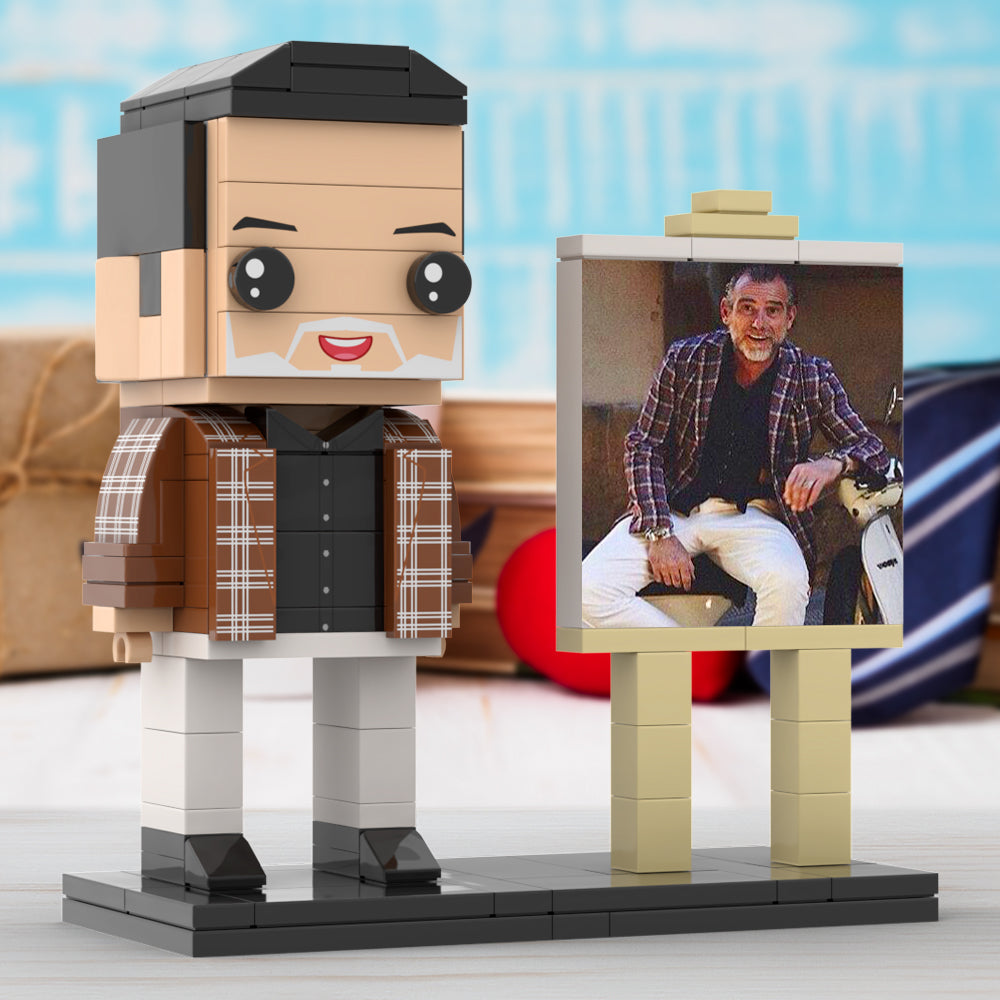 Full Body Customizable 1 Person Cool Daddy  in Classic Plaid Shirt Custom Brick with Frame Figures Small Particle Block Toy Brick Me Figures For Father's Day