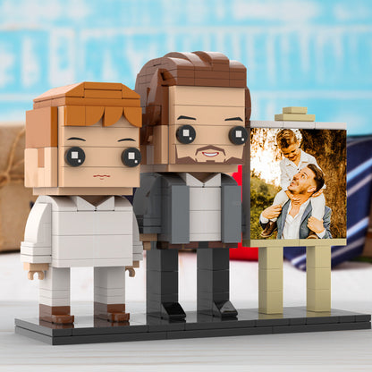 Full Body Customizable 2 People Little Son Sit On Daddy's Shoulder Photo Frame Personalized Custom Brick Figures Small Particle Block Toy Personalized For Father's Day