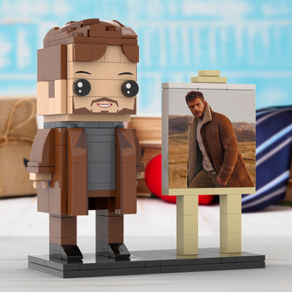 Full Body Customizable 1 Person Cool Young Daddy In Long Brown Coat Custom Brick with Frame Figures Small Particle Block Toy Brick Me Figures For Father's Day