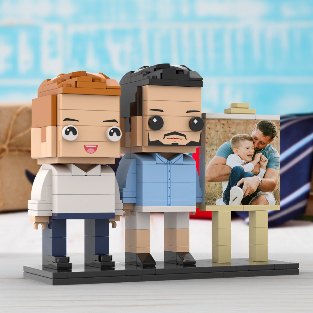 Full Body Customizable 2 People Dad Cuddle His Son Little Boy Photo Frame Personalized Custom Brick Figures Small Particle Block Toy Personalized For Father's Day