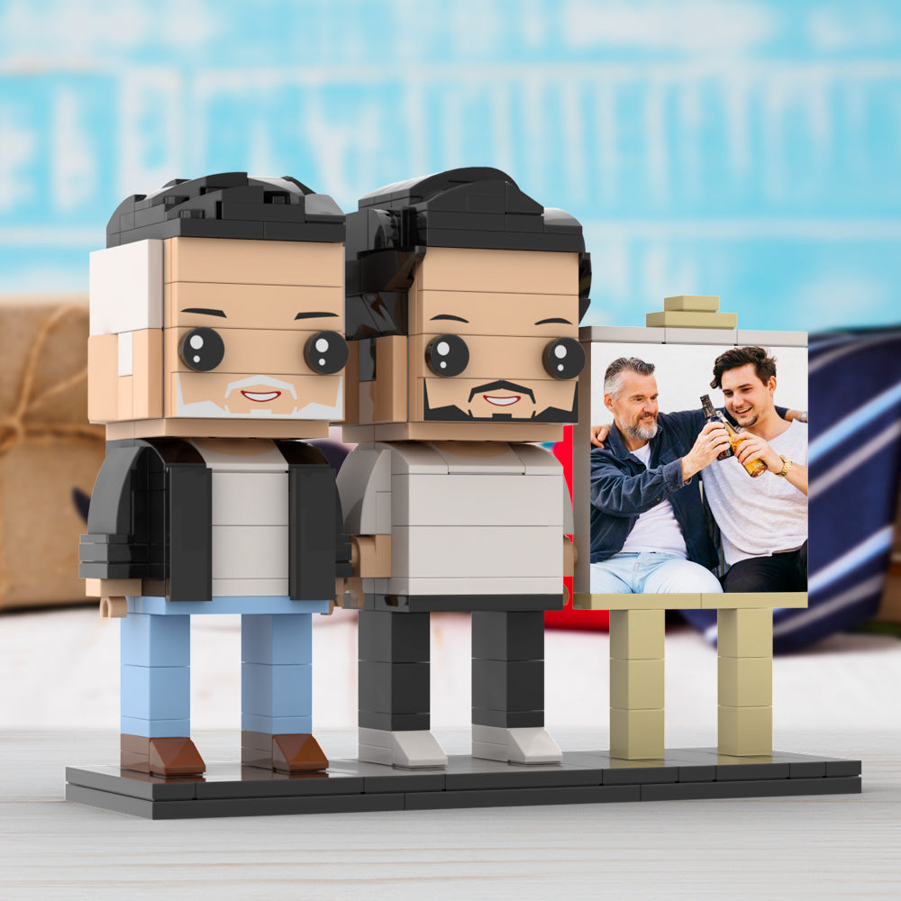 Full Body Customizable 2 People Fully Grown Son Having A Beer With His Dad Man Photo Frame Personalized Custom Brick Figures Small Particle Block Toy Personalized For Father's Day