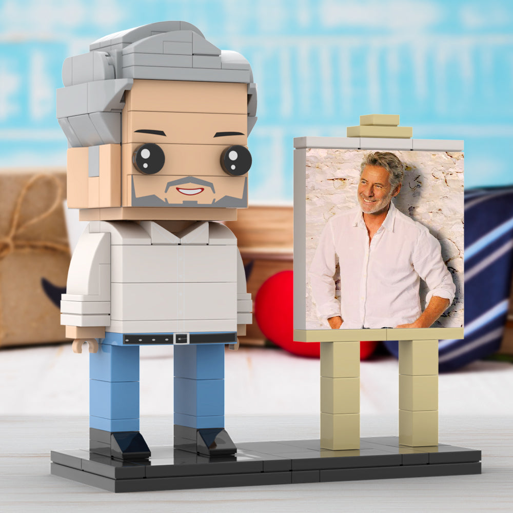 Full Body Customizable 1 Person Daddy With Classic White Shirt And Jeans Custom Brick with Frame Figures Small Particle Block Toy Brick Me Figures For Father's Day