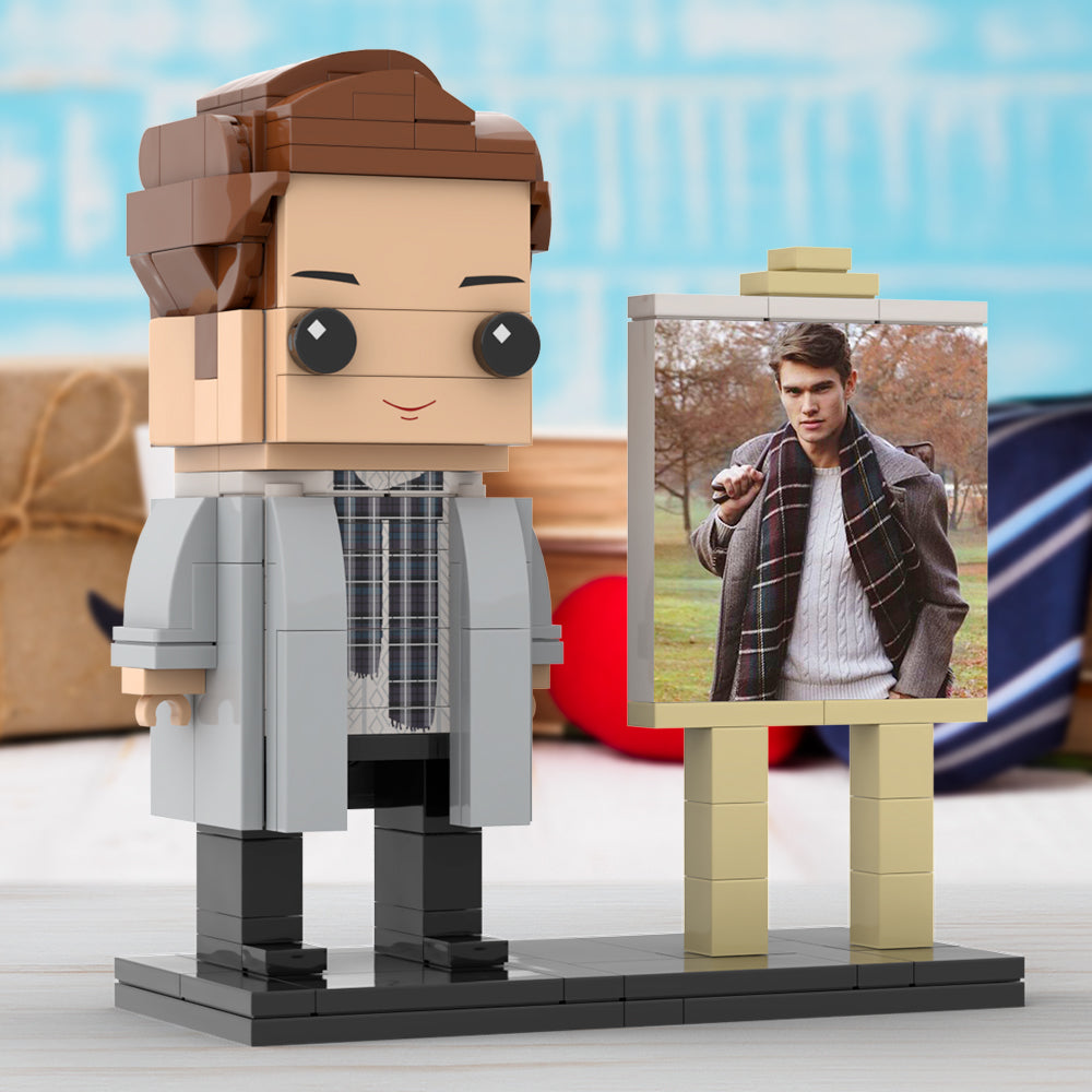 Full Body Customizable 1 Person Stylish Young Daddy With Scarf Custom Brick with Frame Figures Small Particle Block Toy Brick Me Figures For Father's Day