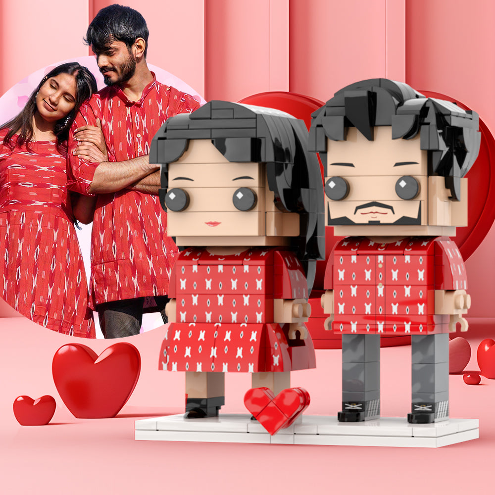 Custom Head Matching Red Cloth For Cute Couple Brick Figures Personalized Couples Brick Figures Small Particle Block Gift For Valentine's Day