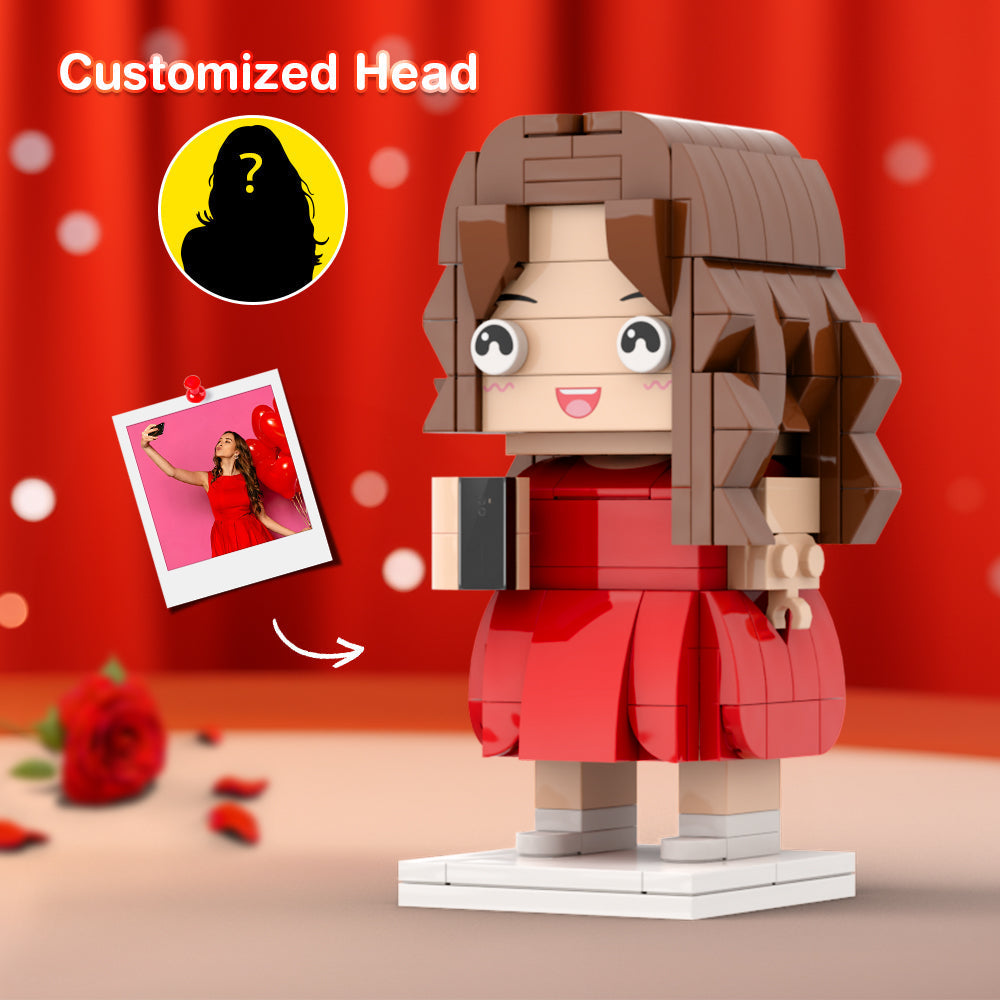 Girl Taking Selfie Valentine's Day Gift Custom Head Brick Figures Personalized Brick Figures Small Particle Block