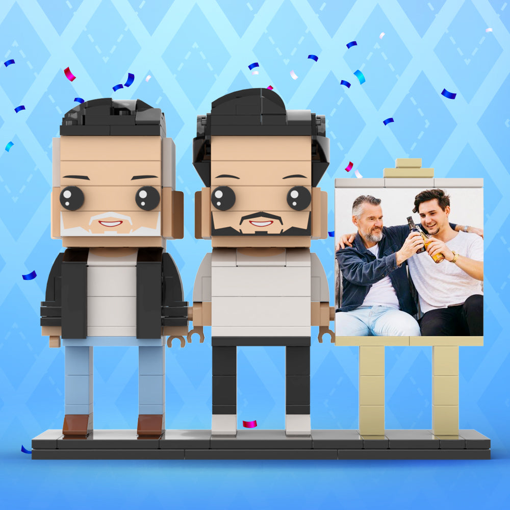 Full Body Customizable 2 People Fully Grown Son Having A Beer With His Dad Man Photo Frame Personalized Custom Brick Figures Small Particle Block Toy Personalized For Father's Day