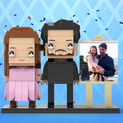 Full Body Customizable 2 People Dad Holding His Daughter In His Arm Photo Frame Personalized Custom Brick Figures Small Particle Block Toy Personalized For Father's Day