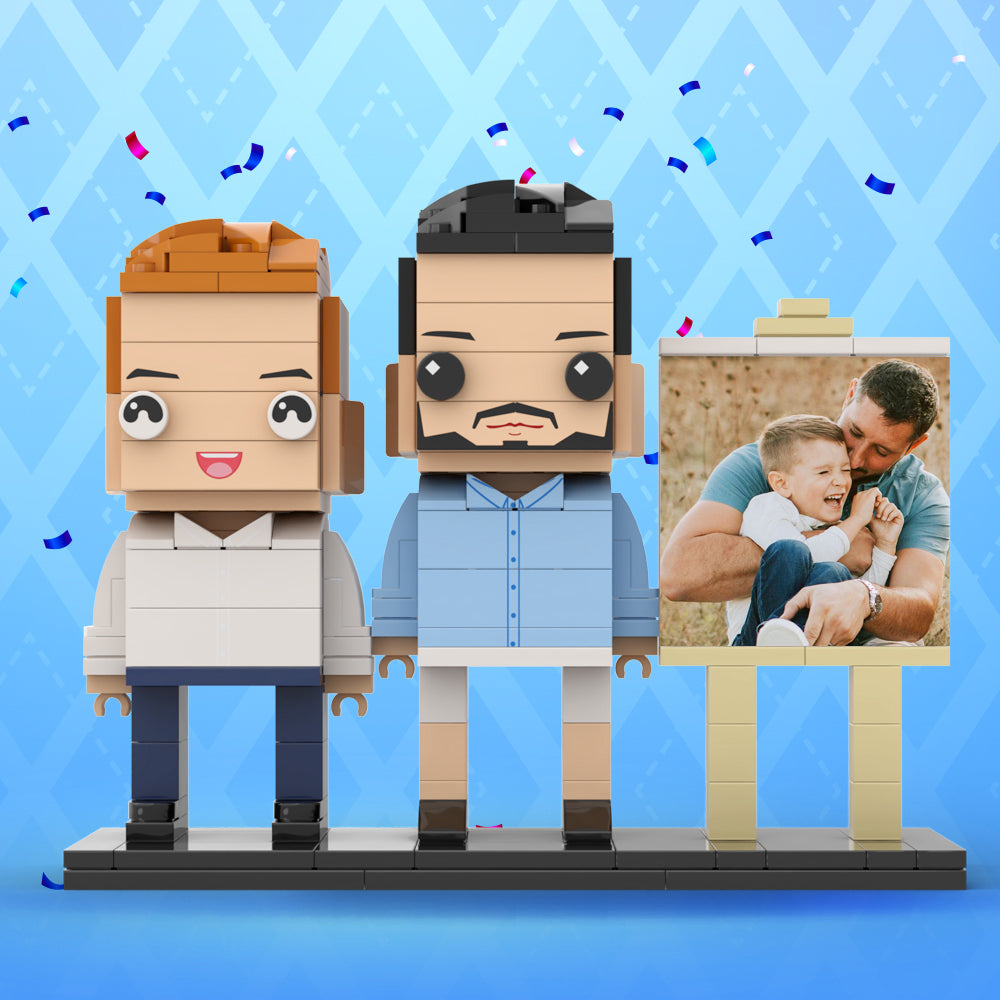 Full Body Customizable 2 People Dad Cuddle His Son Little Boy Photo Frame Personalized Custom Brick Figures Small Particle Block Toy Personalized For Father's Day