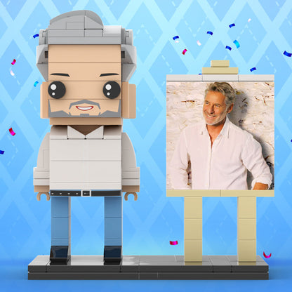 Full Body Customizable 1 Person Daddy With Classic White Shirt And Jeans Custom Brick with Frame Figures Small Particle Block Toy Brick Me Figures For Father's Day