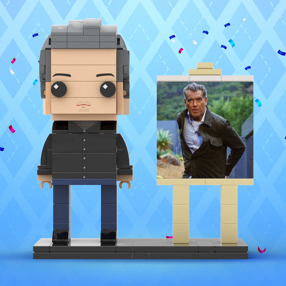 Full Body Customizable 1 Person Cool Daddy In Black Suit Custom Brick with Frame Figures Small Particle Block Toy Brick Me Figures For Father's Day