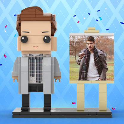 Full Body Customizable 1 Person Stylish Young Daddy With Scarf Custom Brick with Frame Figures Small Particle Block Toy Brick Me Figures For Father's Day