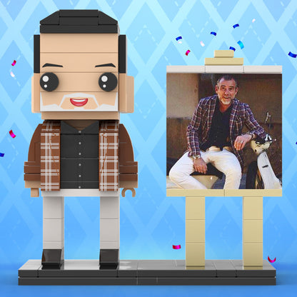 Full Body Customizable 1 Person Cool Daddy  in Classic Plaid Shirt Custom Brick with Frame Figures Small Particle Block Toy Brick Me Figures For Father's Day