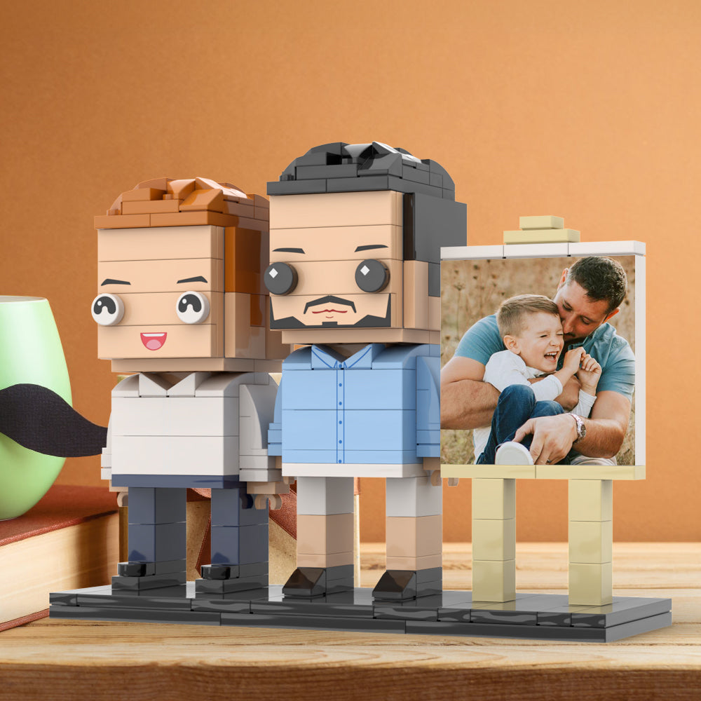 Full Body Customizable 2 People Dad Cuddle His Son Little Boy Photo Frame Personalized Custom Brick Figures Small Particle Block Toy Personalized For Father's Day