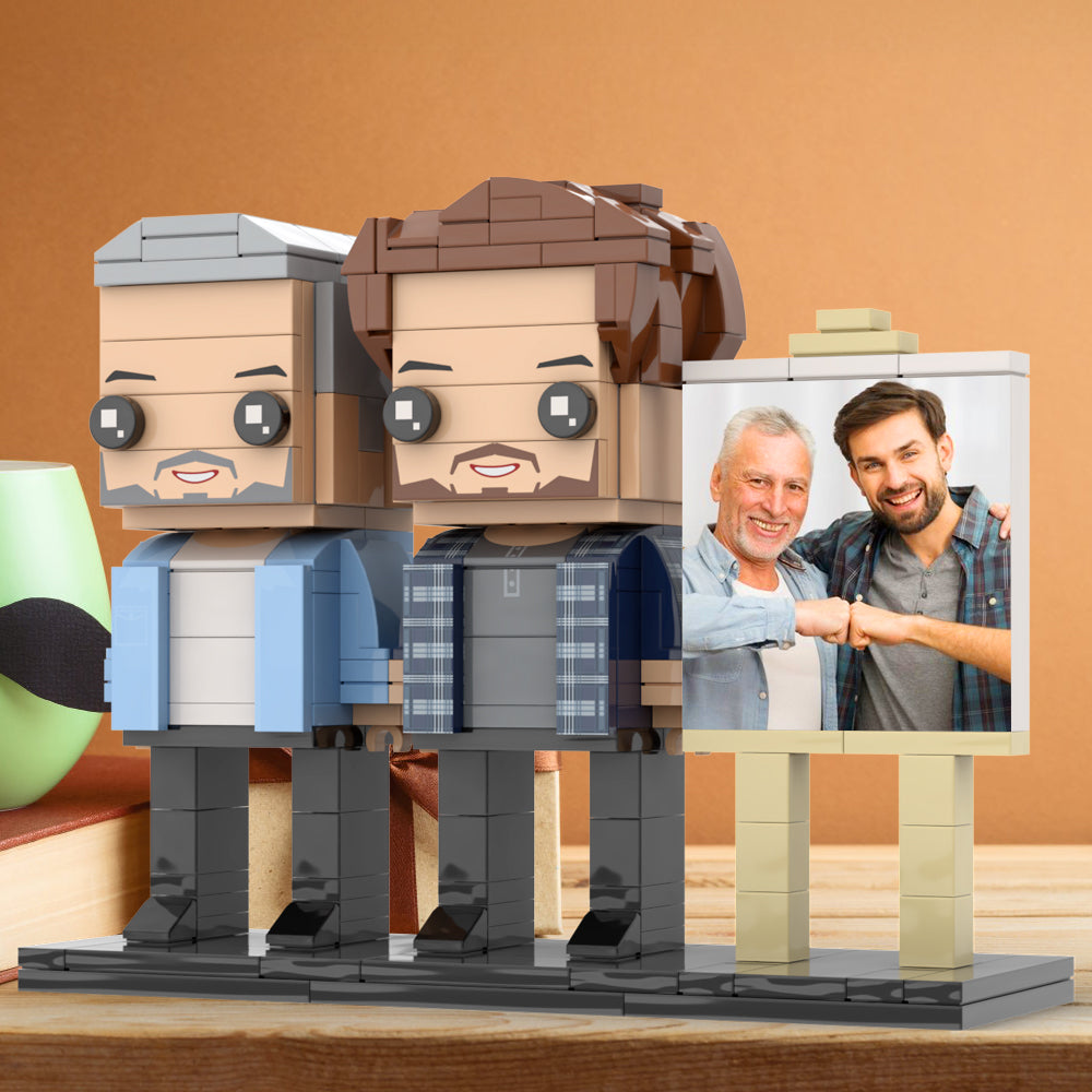 Full Body Customizable 2 People Dad And Son Fist Bump Photo Frame Personalized Custom Brick Figures Small Particle Block Toy Personalized For Father's Day