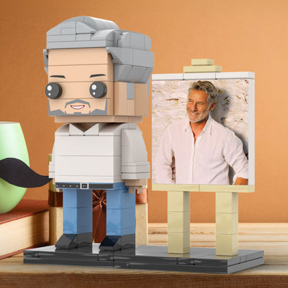 Full Body Customizable 1 Person Daddy With Classic White Shirt And Jeans Custom Brick with Frame Figures Small Particle Block Toy Brick Me Figures For Father's Day