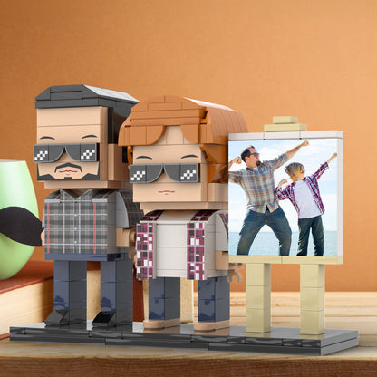 Full Body Customizable 2 People Daddy And His Son Have a Pose Towards Sun Photo Frame Personalized Custom Brick Figures Small Particle Block Toy Personalized For Father's Day