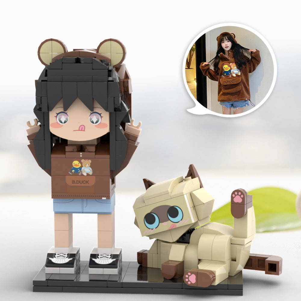 Full Body Customizable Cute Brick Figures Persaonalized Cute Brick Figures with Cat Small Particle Block Toy