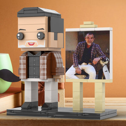 Full Body Customizable 1 Person Cool Daddy  in Classic Plaid Shirt Custom Brick with Frame Figures Small Particle Block Toy Brick Me Figures For Father's Day