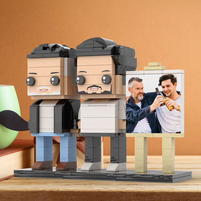 Full Body Customizable 2 People Fully Grown Son Having A Beer With His Dad Man Photo Frame Personalized Custom Brick Figures Small Particle Block Toy Personalized For Father's Day