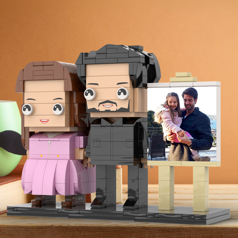 Full Body Customizable 2 People Dad Holding His Daughter In His Arm Photo Frame Personalized Custom Brick Figures Small Particle Block Toy Personalized For Father's Day