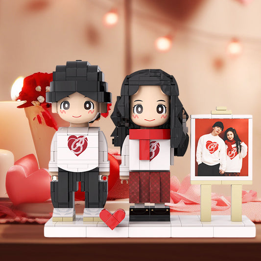 Creative Gifts for Couples: Customized double Duddu Brick Figures picture frames, personalized birthday gifts, and Duddu Brick Figures