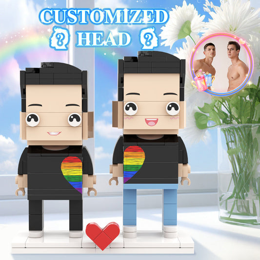 Valentine's Day Gay Couple Rainbow Heart Style Gift Brick Figures Personalized Couples Brick Figures Small Particle Block Gift For Couples