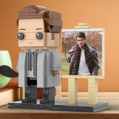 Full Body Customizable 1 Person Stylish Young Daddy With Scarf Custom Brick with Frame Figures Small Particle Block Toy Brick Me Figures For Father's Day