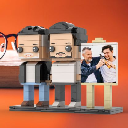 Full Body Customizable 2 People Fully Grown Son Having A Beer With His Dad Man Photo Frame Personalized Custom Brick Figures Small Particle Block Toy Personalized For Father's Day