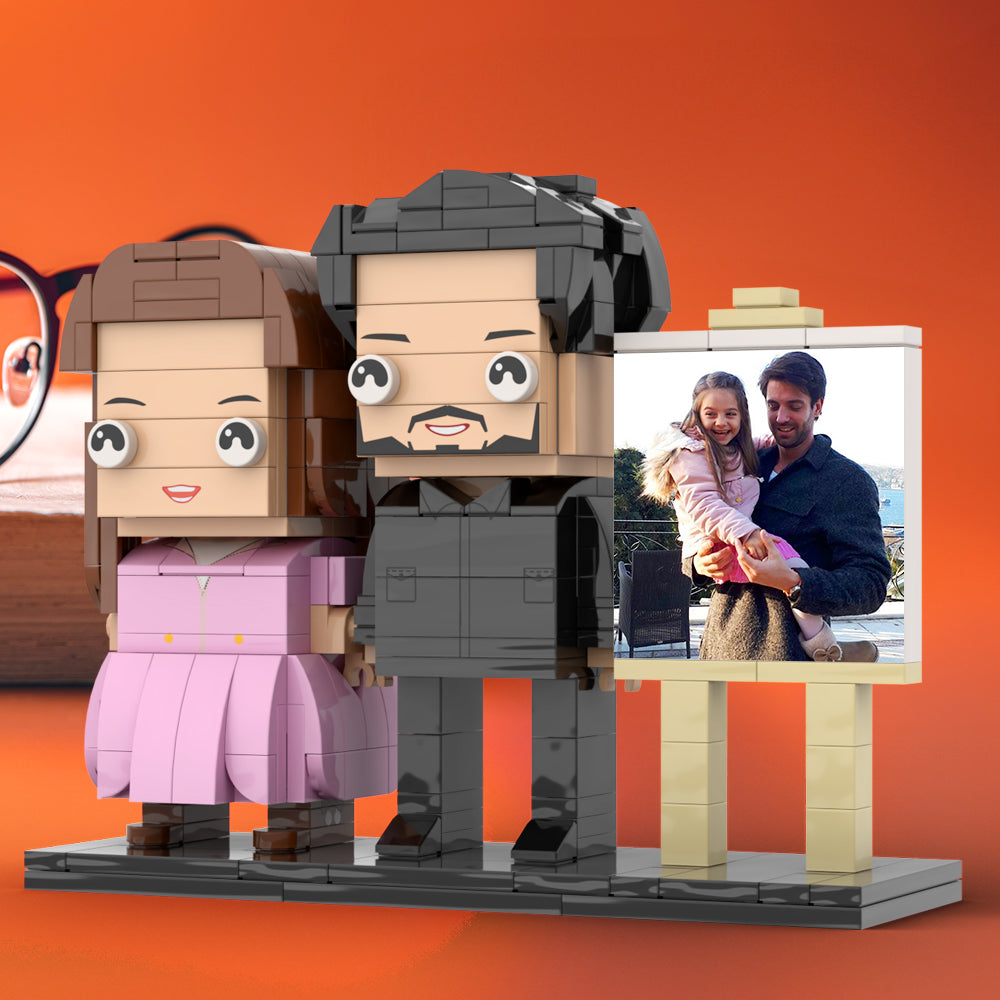 Full Body Customizable 2 People Dad Holding His Daughter In His Arm Photo Frame Personalized Custom Brick Figures Small Particle Block Toy Personalized For Father's Day