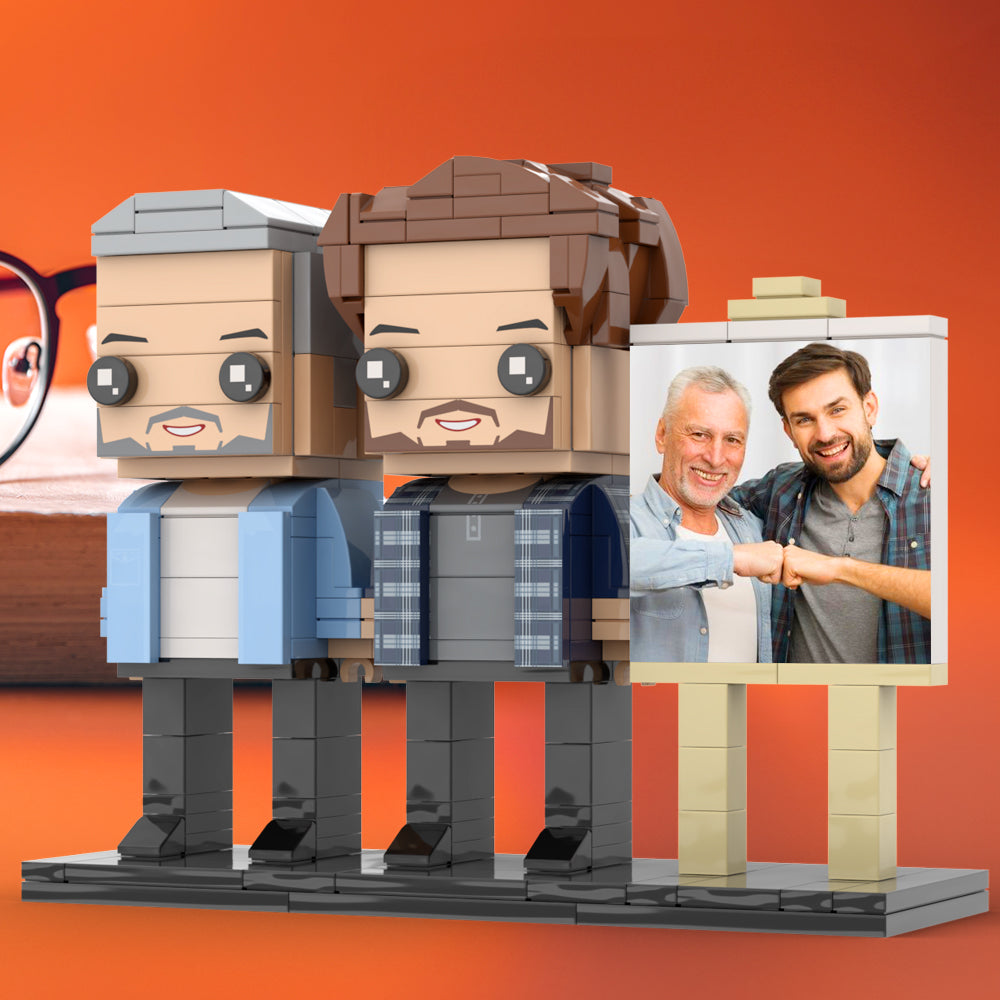 Full Body Customizable 2 People Dad And Son Fist Bump Photo Frame Personalized Custom Brick Figures Small Particle Block Toy Personalized For Father's Day