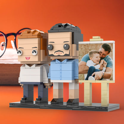 Full Body Customizable 2 People Dad Cuddle His Son Little Boy Photo Frame Personalized Custom Brick Figures Small Particle Block Toy Personalized For Father's Day