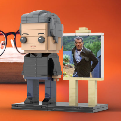 Full Body Customizable 1 Person Cool Daddy In Black Suit Custom Brick with Frame Figures Small Particle Block Toy Brick Me Figures For Father's Day