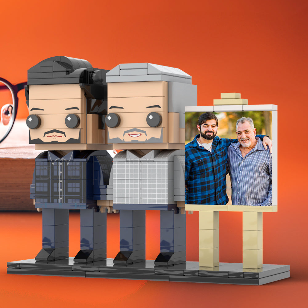 Full Body Customizable 2 People Father And Son Photo Frame Personalized Custom Brick Figures Small Particle Block Toy Personalized For Father's Day