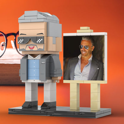 Full Body Customizable 1 Person Cool Daddy In Grey Suit With Sunglasses Custom Brick with Frame Figures Small Particle Block Toy Brick Me Figures For Father's Day