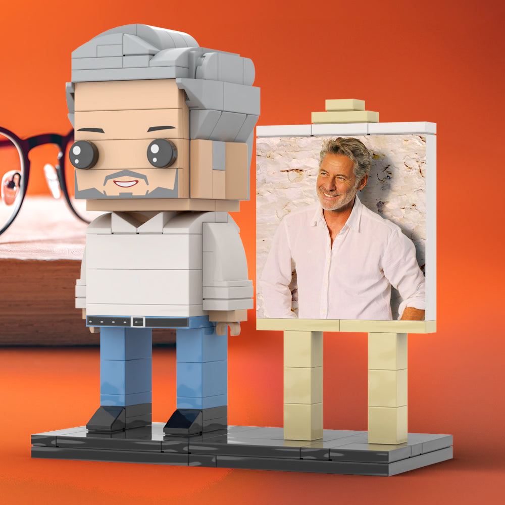 Full Body Customizable 1 Person Daddy With Classic White Shirt And Jeans Custom Brick with Frame Figures Small Particle Block Toy Brick Me Figures For Father's Day