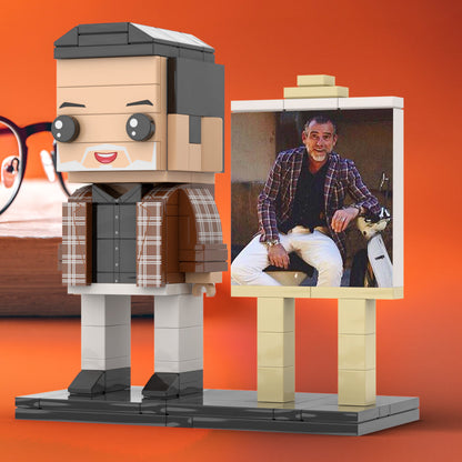 Full Body Customizable 1 Person Cool Daddy  in Classic Plaid Shirt Custom Brick with Frame Figures Small Particle Block Toy Brick Me Figures For Father's Day