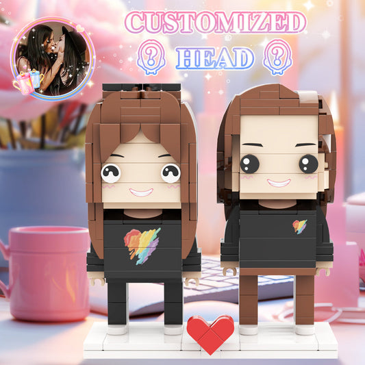 Valentine's Day Lesbian Rainbow Heart Couple Gift Brick Figures Personalized Couples Brick Figures Small Particle Block