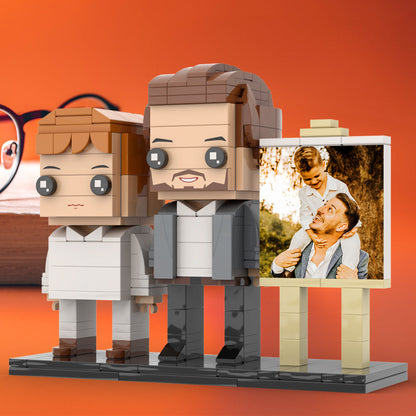 Full Body Customizable 2 People Little Son Sit On Daddy's Shoulder Photo Frame Personalized Custom Brick Figures Small Particle Block Toy Personalized For Father's Day