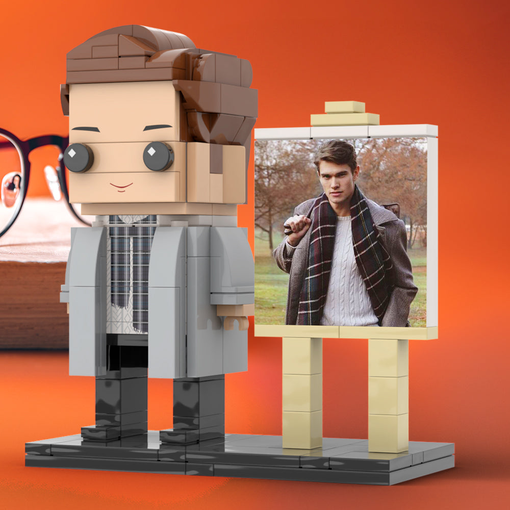 Full Body Customizable 1 Person Stylish Young Daddy With Scarf Custom Brick with Frame Figures Small Particle Block Toy Brick Me Figures For Father's Day